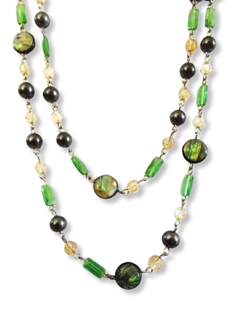Lia Sophia Layered Green and Gold Beaded Necklace